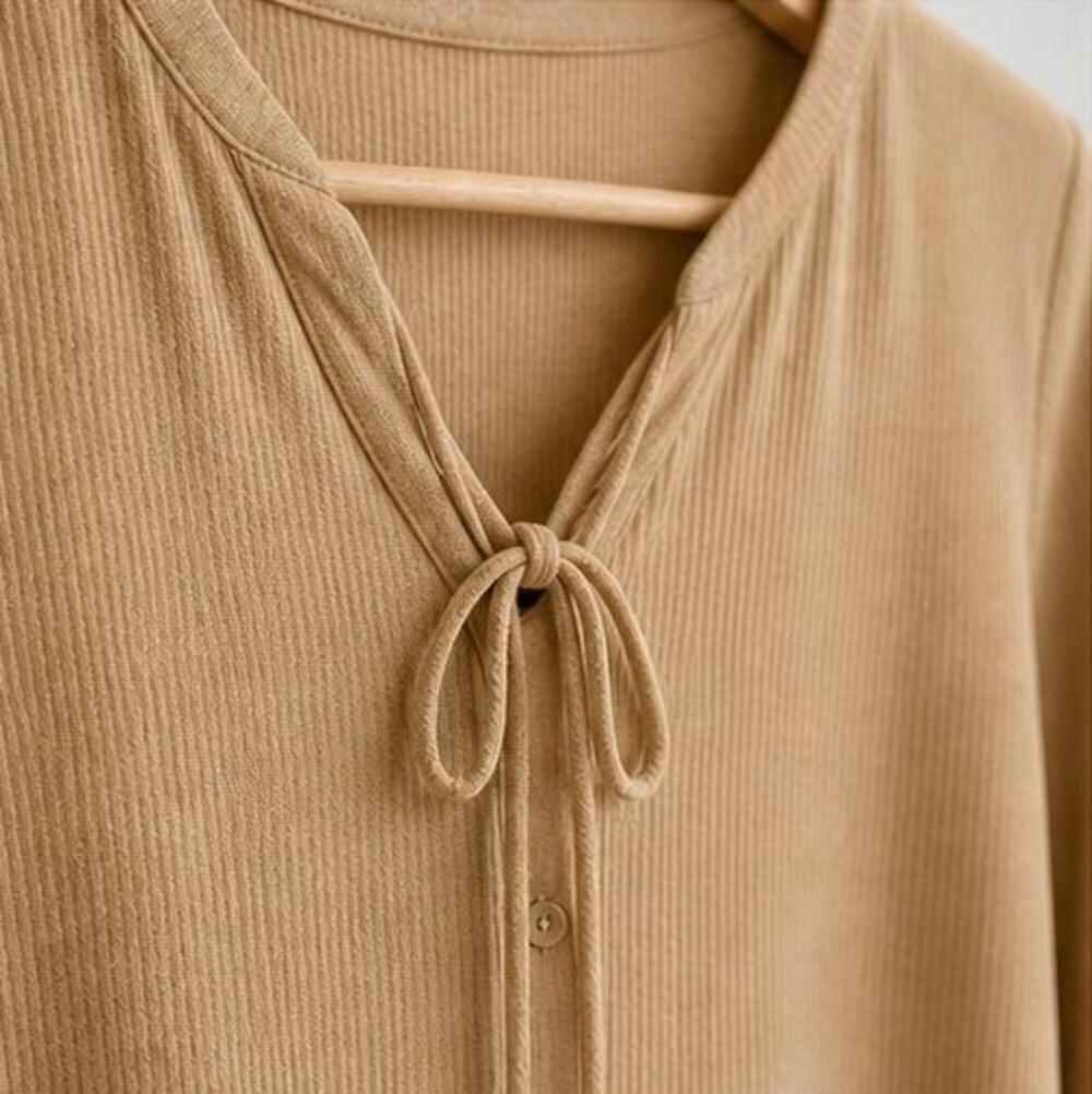 Camel Tie Neck Blouse - Picture 4 of 6